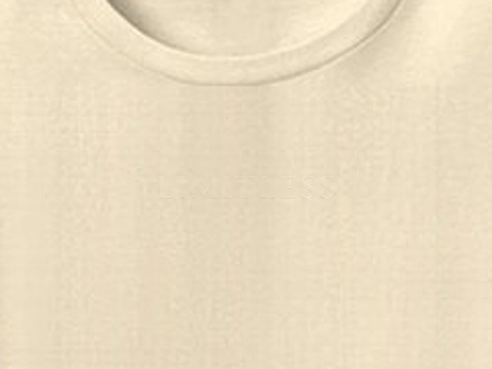 The Theotokos Icon Tee, Tone on Tone: close-up rendering of LIMITLESS printed bone on bone at the centre chest